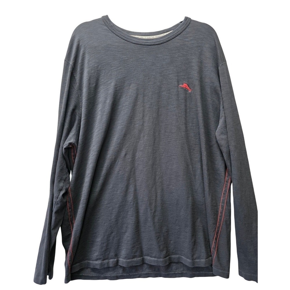 Tommy Bahama Mens XXL Pima Cotton Long Sleeve Graphic T-Shirt Gray Slub Knit